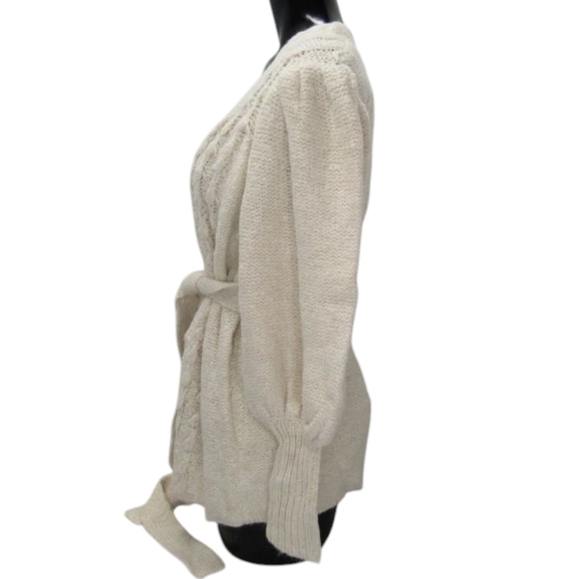 Toccin Womens Cardigan Short Popcorn Button Up Waist Tie  Size M Vanilla Beige - Picture 4 of 10